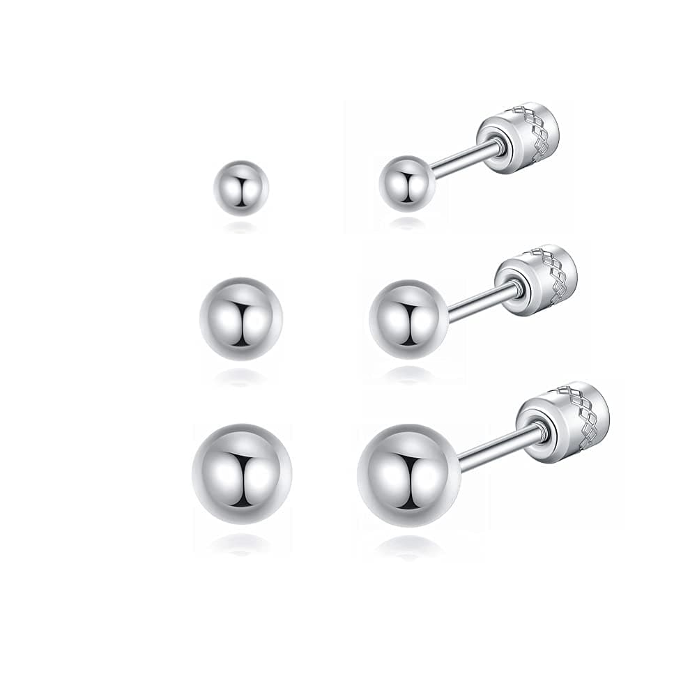 Screw on Earring Backs for Women,Hypoallergenic Surgical Steel Stud Earrings Ball Star Circle Simple Geometric Cartilage Helix Flat Back Piercing Earrings
