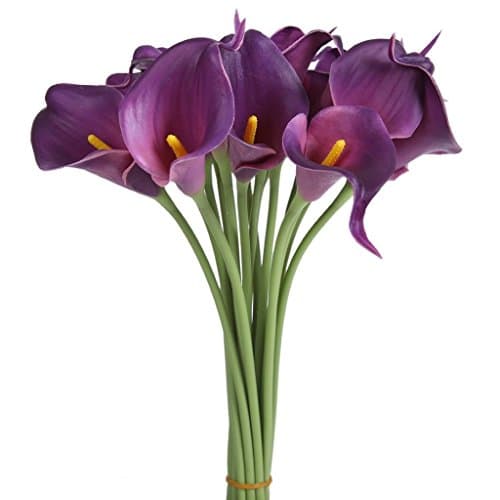 Sunbu 20 Calla Pcs Lily Bridal Wedding Bouquet Head Lataex Real Touch Flower Bouquets (Dark Purple)