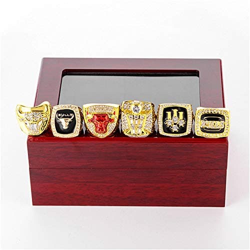 Jiustars 1991 1992 1993 1996 1997 1998 Bulls Basketball Championship Rings Set with A Wooden Box (with Box,13)