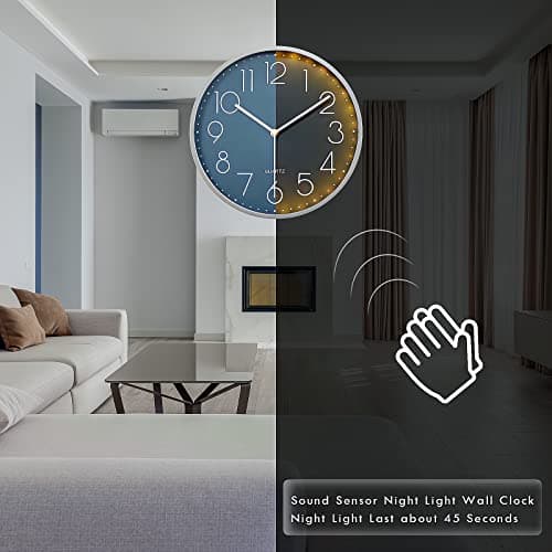 OCEST 12-inch Night Light Wall Clock, Silent Non-Ticking Battery Operated Round Glow in The Dark Luminous Wall Clock, Modern Analog Decor Clock for Living Room, Bedroom, Office
