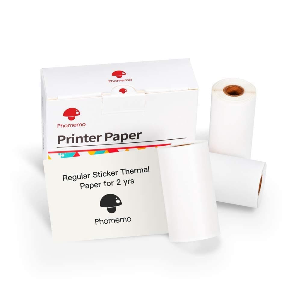 White Self-Adhesive Thermal Paper, Glossy Printable Sticker Paper for Phomemo-M02/ M02S/ M03 /M04S Bluetooth Pocket Mobile Printer, 53mm x 3.5m, Diameter 30mm, 3-Rolls