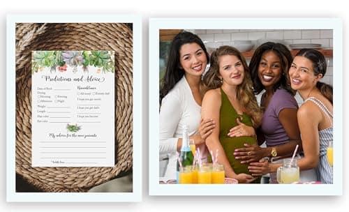 SUCCULENTS Prediction and Advice Cards - Pack of 50 - GENDER NEUTRAL Baby Shower Games, New Parents Mom & Dad to be Mommy & Daddy Message, GREENERY Couples Coed Shower Activity Keepsake Book G300-PDAV
