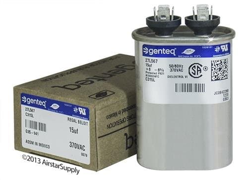 27L567BZ3-15 uf MFD 370 Volt VAC - Genteq Oval Run Capacitor Upgrade