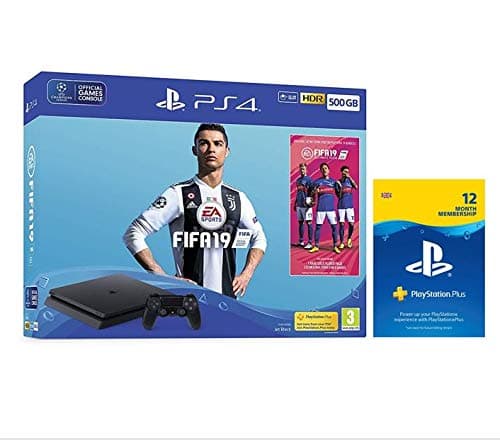 FIFA 19 500GB PS4 Bundle - with FIFA 19 Ultimate Team Icons and Rare Player Pack (PS4) + PlayStation Plus 12 month membership (Download Code)