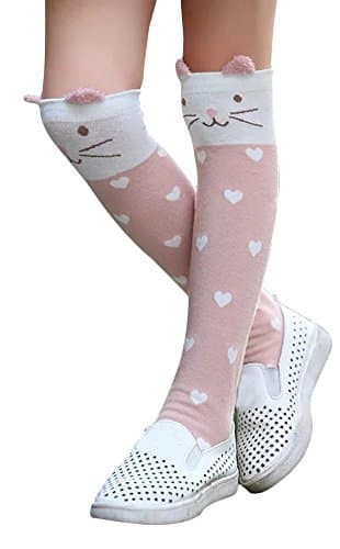 TagoWell Kid Girl Knee High Socks Cartoon Animal Warm Cotton Stockings Leggings,Pink Cat