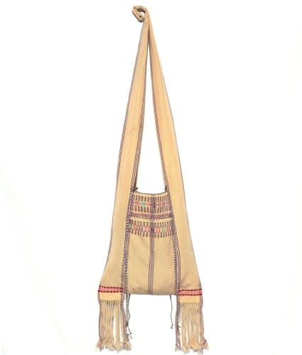 Rare Unique Asian Thai Tribe Karen Pgakayao Shoulder Crossbody Bag Cream Color Handicraft 100% Original Art Vintage Design by RO NARIN from Thailand