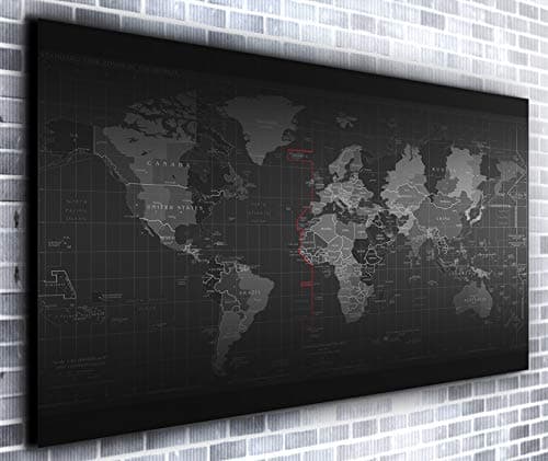 Map of The World Wall Décor Panoramic Canvas Wall Art Print Framed XXL 55 inch x 30 inch Over 4.5 ft Wide x 2 ft High Ready to Hang Canvas Print