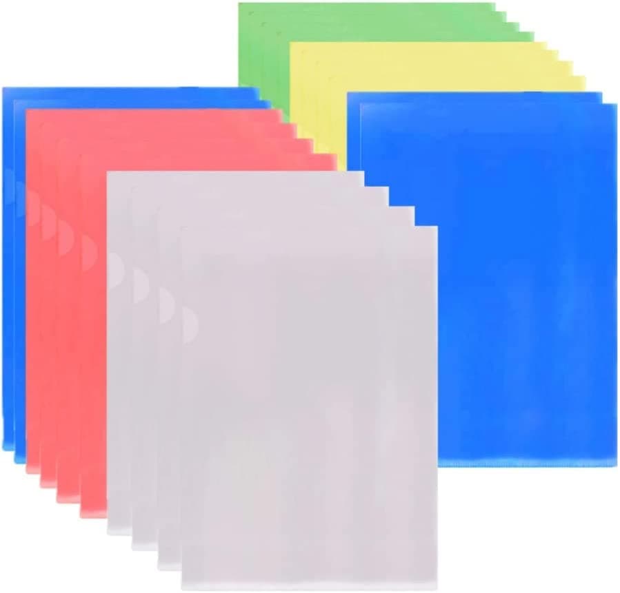 LSTCPGLAI 20Pcs Folders for Documents, A4 Plastic Folders,Document Folder, Transparent File Cover Clear Cut Flush Folder Plastic Organization for School Office Home，5 Assorted Colors