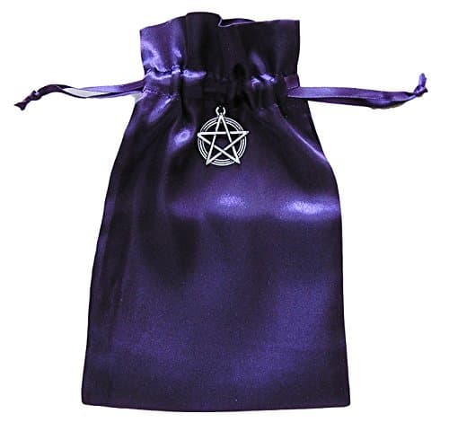 Tarot Rune Gift Bag with Pentagram Charm, Purple Satin, 5 inch x 8 inch