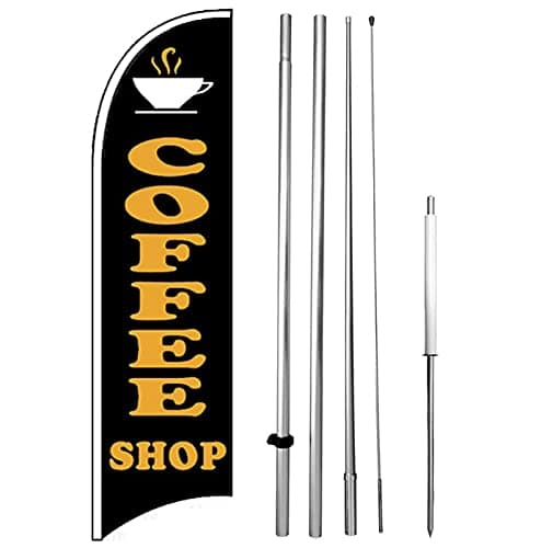 Coffee Shop Windless Feather Swooper Flag Banner Sign Kit kb-h