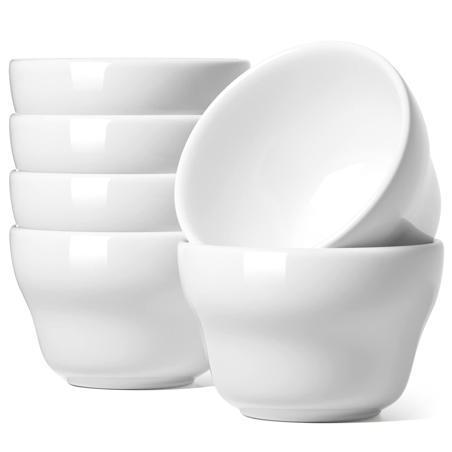 Bouillon Cups 8 Ounce, Ice Cream Bowls, Small Bowls for Dessert Soup Chili Dipping Sauce Coffee Cupping - Set of 6, White