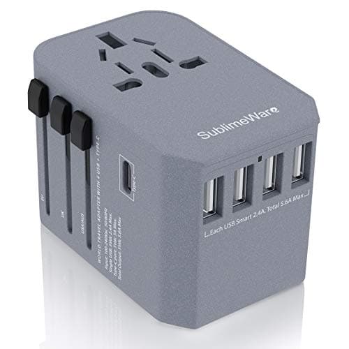 Power Plug Adapter - International Travel (w/5 USB Ports and USB Type C)- Work 150+ Countries - 220 Volt Adapter - Travel Adapter - Type C A G I A/C - UK Japan China Europe