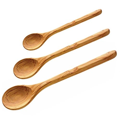 ScanWood Olivewood Wooden Soup & Cooking Spoon w/Round Head - Set of 3