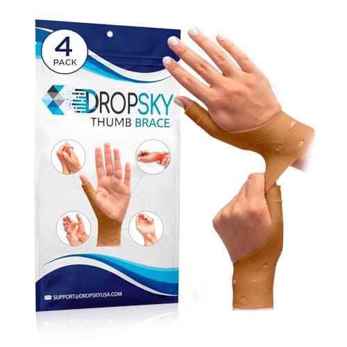 DropSky [4pcs] Gel Wrist Thumb Support Braces Soft Waterproof Breathable, Relief Pain Carpal Tunnel, Arthritis Thumb, Fits Both Hands, Lightweight, Therapy Rubber-Latex, Stabilizer Support (Nude)