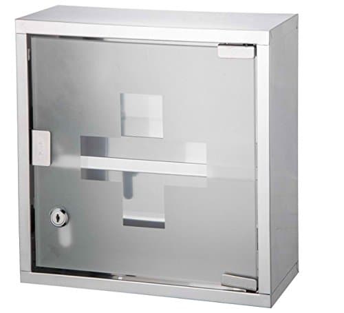 Medicine Cabinet Stainless Steel Wall Mounted With Three Shelves Behind a Frosted Glass Door - The Perfect Place to Store your Pharmaceuticals