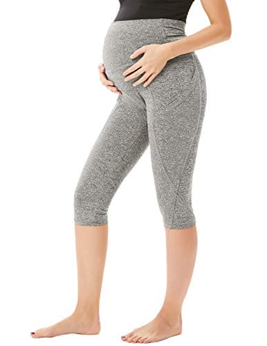 Women Maternity Over The Belly Active Lounge Comfy Capri Yoga Pants with Pocket (Medium, Capri Pants-Light Gray.)