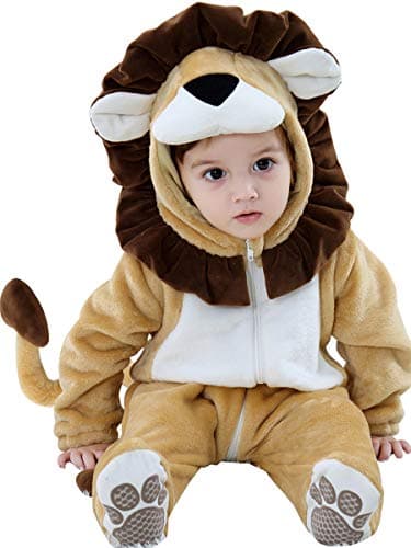 Unisex Baby Flannel Romper Lion Animal Costumes Infant Hooded Pajamas Jumpsuit Christmas Outfits Cosplay King of Wild World