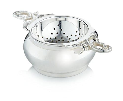 Silver Plated Double Handled Tea Strainer and Bowl - Perfect for Afternoon Tea