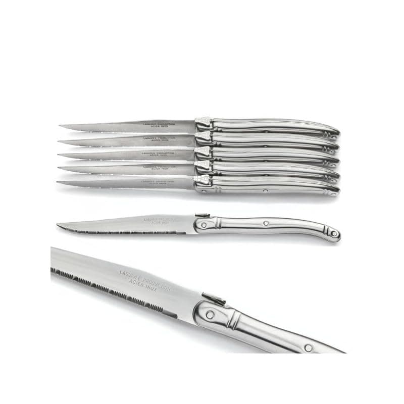 LAGUIOLE 6 Steak Knives, Stainless Steel. Magnetic Presentation Box