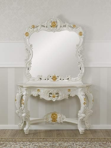 SIMONE GUARRACINO LUXURY DESIGN Console and Mirror Set Laia Decape Baroque Style Ivory Gold Leaf Cream Marble Crystal Sw