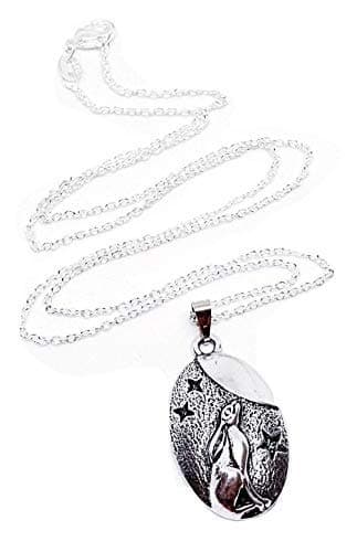Eclectic Shop UkLTD Moon Gazing Hare Pendant Necklace 18 Inch Silver Plated Chain Pagan Wiccan Bohemian Jewellery & Boxed