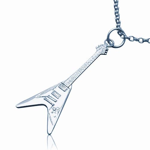 Lua JoiaSolid Sterling Silver Mini Gibson Flying V Electric Guitar Necklace
