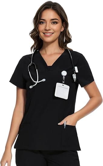 Scrubs for Women - V-Neck Women Scrub Tops with 3 Pockets,Soft Stretch