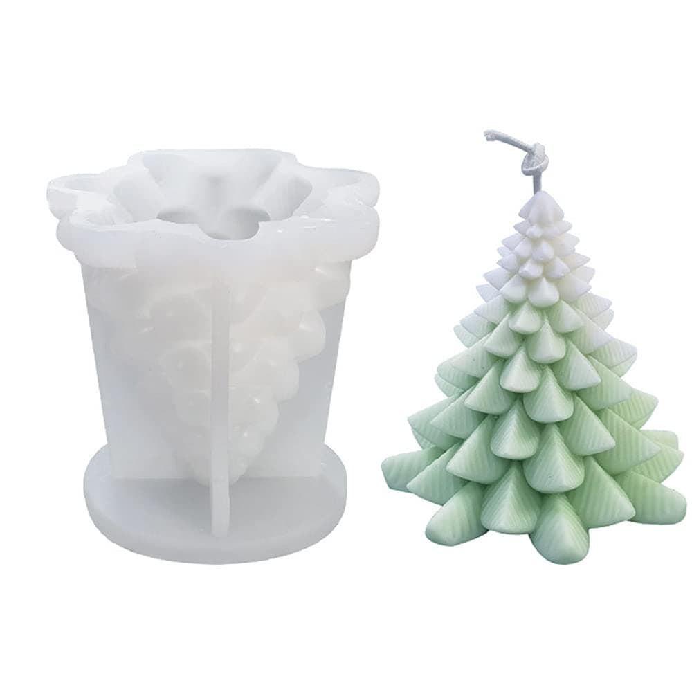 JIBEVEYYI 3D Creative Candle Mold, Santa Claus，Snowman, Christmas Tree Candle Silicone Mold for Candle Making, Handmade Aromatherapy Candles, Soaps, Polymer Clay（Luo Ye Christmas Tree Small）