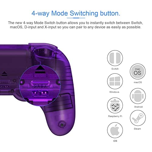 AKNES 8BitDo Pro 2 Bluetooth Wireless Controller for Switch/Switch OLED with 2pcs Silicone Joycon Thumb Grip Caps,Gamepads for Steam Deck,MacOS,PC,Android & Raspberry Pi(Clear/Transparent)
