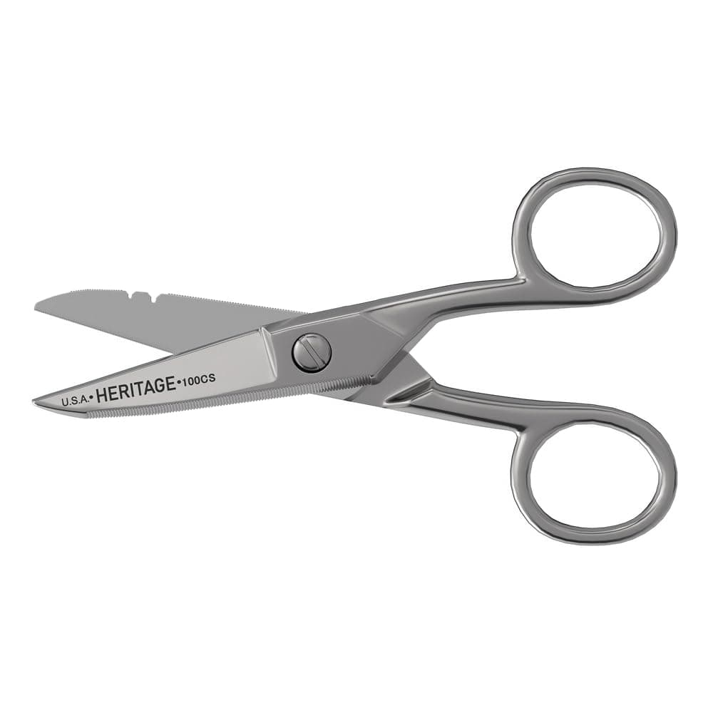 100CS All-Purpose Precision Scissors, Made in USA, 5.25-Inch Nickel-Plated Snips, Blunt Tip, and Wire Stripping Notches, Multi-Purpose for Professional and Home Usage