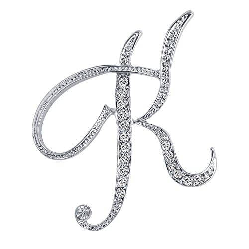 ANTOLLInitial Letters Brooch Pins For Women, Letter Pins For Stockings, Silver Plated Metal Rhinestone Clear AAA+ Crystal Lapel Pin Brooches（1Pcs）