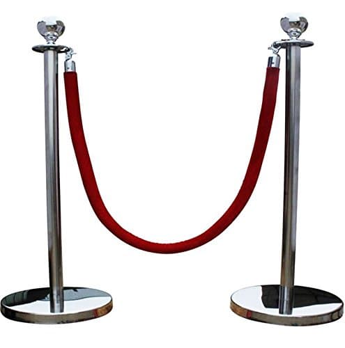 Queue Barrier Posts (Pair) with 1.5M RED Rope Stainless Steel Stanchion Divider Crowd LINE Control Set-BAR-S