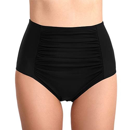 Womens High Waisted Bikini Bottoms Retro Ruched Swim Takini Bottoms