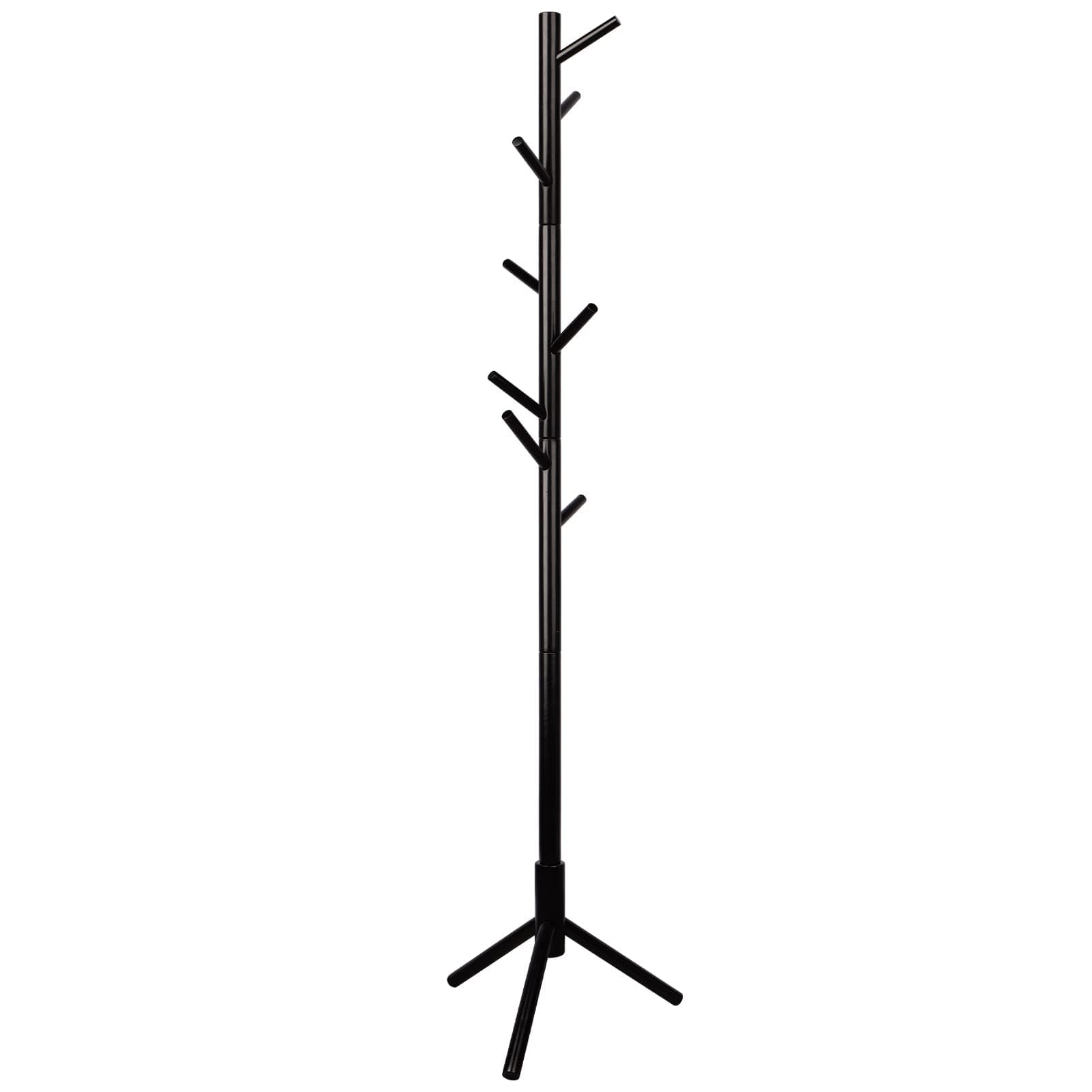 Wooden Tree Coat Rack Stand - 3 Adjustable Sizes 8 Hooks - Corner Coat Rack Freestanding for Office Entryway Bedroom Hall Tree Coat Hanger for Jacket Hat Clothes (Black)