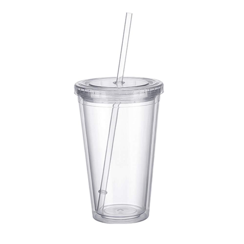papasgix Double Walled Plastic Cups Travel Juice Tea Tumbler Cup Smoothie Cups Coffee Mug With Plastic Lids and Straws 500ml