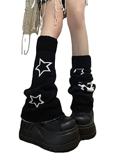 Y2k Star Skull Print Two Side Wear Knitted Leg Warmers Socks Punk Girls Japanese Kawaii Streetwear Leg Cover