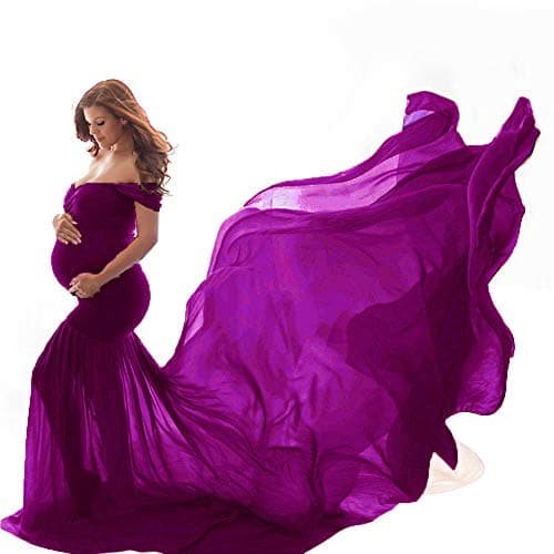 Maternity Off Shoulder Chiffon Gown Long Maxi Photography Dress for Photo Shoot Photo Props Dress