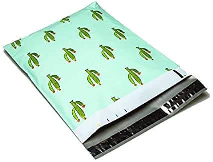 10x13 - Cute Mint Cactus Designer Printed Poly Mailers Shipping Envelopes Self Sealing Boutique Custom Bags (30 Pcs)