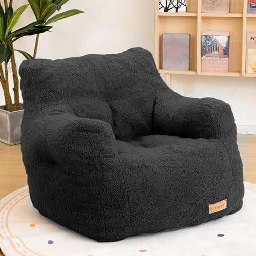 Bean Bag Chair with Filler, Bean Bag Sofa with Tufted Soft Stuffed Filling, Fluffy and Lazy Sofa, Comfy Cozy BeanBag Chairs with Memory Foam for Dorm, Apartment, Living Room (Black)