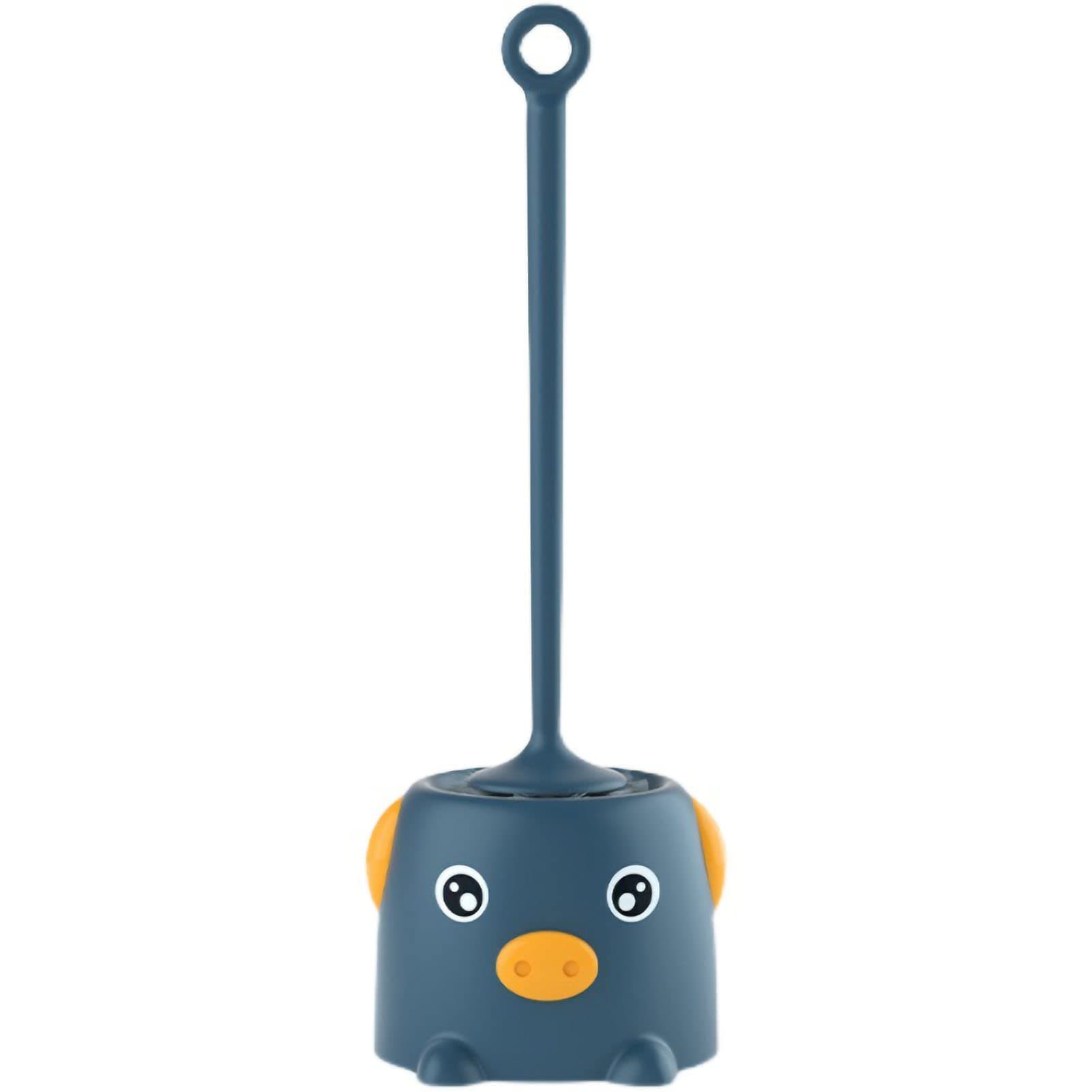 Toilet Brush, Cute Toilet Bowl Brush and Holder Set Cleaning Toilet Scrubber with Pig Shaped Base Toilet Cleaner Brush for Bathroom(Blue)