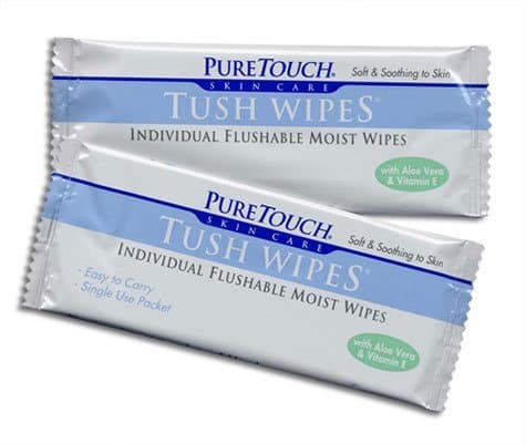 PureTouch Tush Wipes for adults Individual Flushable Moist Wipes BULK 350 Single-Use-Packets
