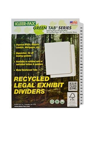 Kleer-Fax Letter-Size Index Divides, Collated Lettered Sets, Side Tab, 1/26th Cut, 1 Set per Pack, White, AA-ZZ (81175) by Kleer Fax