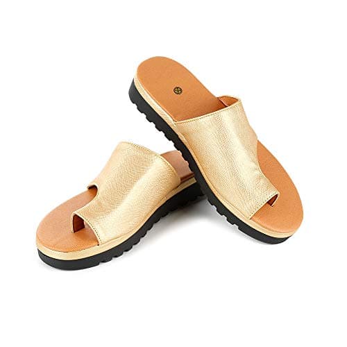 Jiadi PU Leather Bunions Flat Sole Sandals for Women Ladies Casual Daily Big Toe Bone Corrective Sandal Summer Beach Travel Shoes
