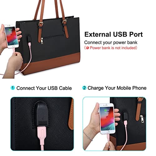 LOVEVOOK Laptop Bag for Women, Fashion Computer Tote Bag 15.6 Inch Large Handbag, Shoulder Bag Purse for Business Work, 2pcs Set-black, 15.6 inch