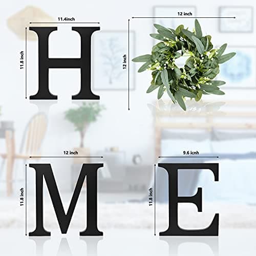 YoleShy Hanging Wooden Home Sign Wall Decor, Wood Home Letters for Wall with Wreath Artificial Eucalyptus, Farmhouse Wall Decor for Living Room Kitchen Entryway Decor, Housewarming Gift (Black)