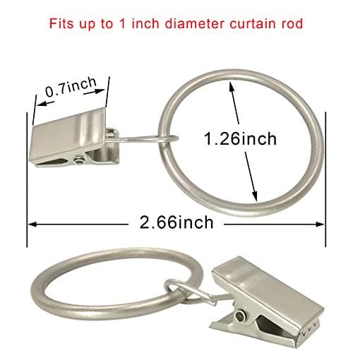 90 Pack Curtain Rings with Clips, Drapery Clips with Rings, Drapes Rings 1.26 in Interior Diameter, Fits up to 1 in Curtain Rod, Matte Silver