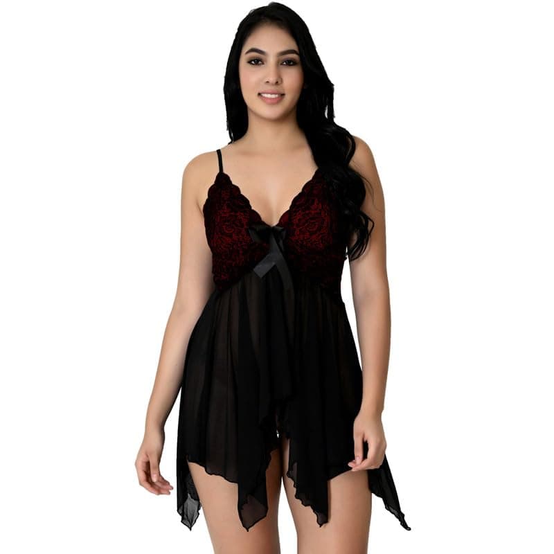 Fihana, Women Spandex Net Above Knee Babydoll Lingerie, Honeymoon Nighty in Red, Pink, Black, Blue, White & Grey Color, S to 3XL