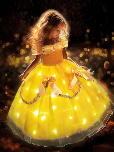 Princess Dress, Light Up Girls Halloween Costume for Toddler Kid Fairy Dress Up Clothes for Birthday Party, Yellow