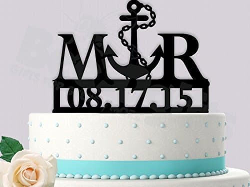 Anchor with Initials and Date Wedding Cake Topper