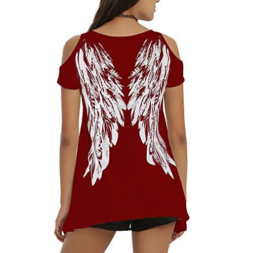 Womens Fashion Angel Wing Loose T Shirts Cutout Shoulder Irregular Tops